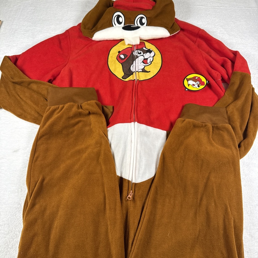 Buc-ee's One Piece Suit Adult 2XL Brown Pajamas Cozy Fleece Beaver Costume